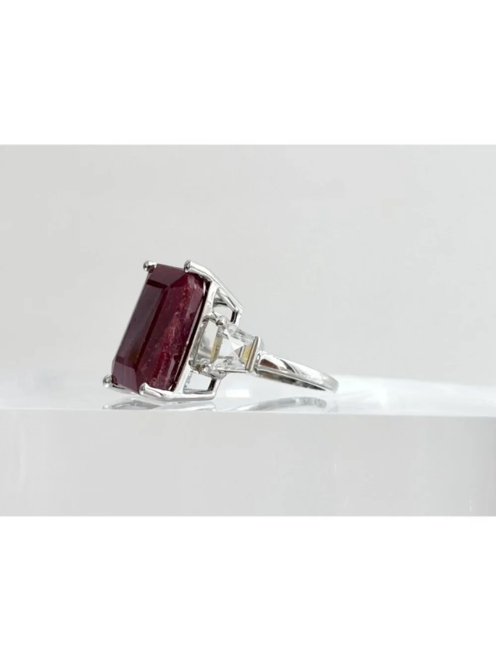African Red Ruby Gemstone CZ Art Deco Sterling Silver 925 Vintage Ring - sz 6.25